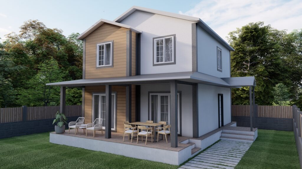 150 m² Çift Katlı Hafif Çelik Ev dış cephe görünümü